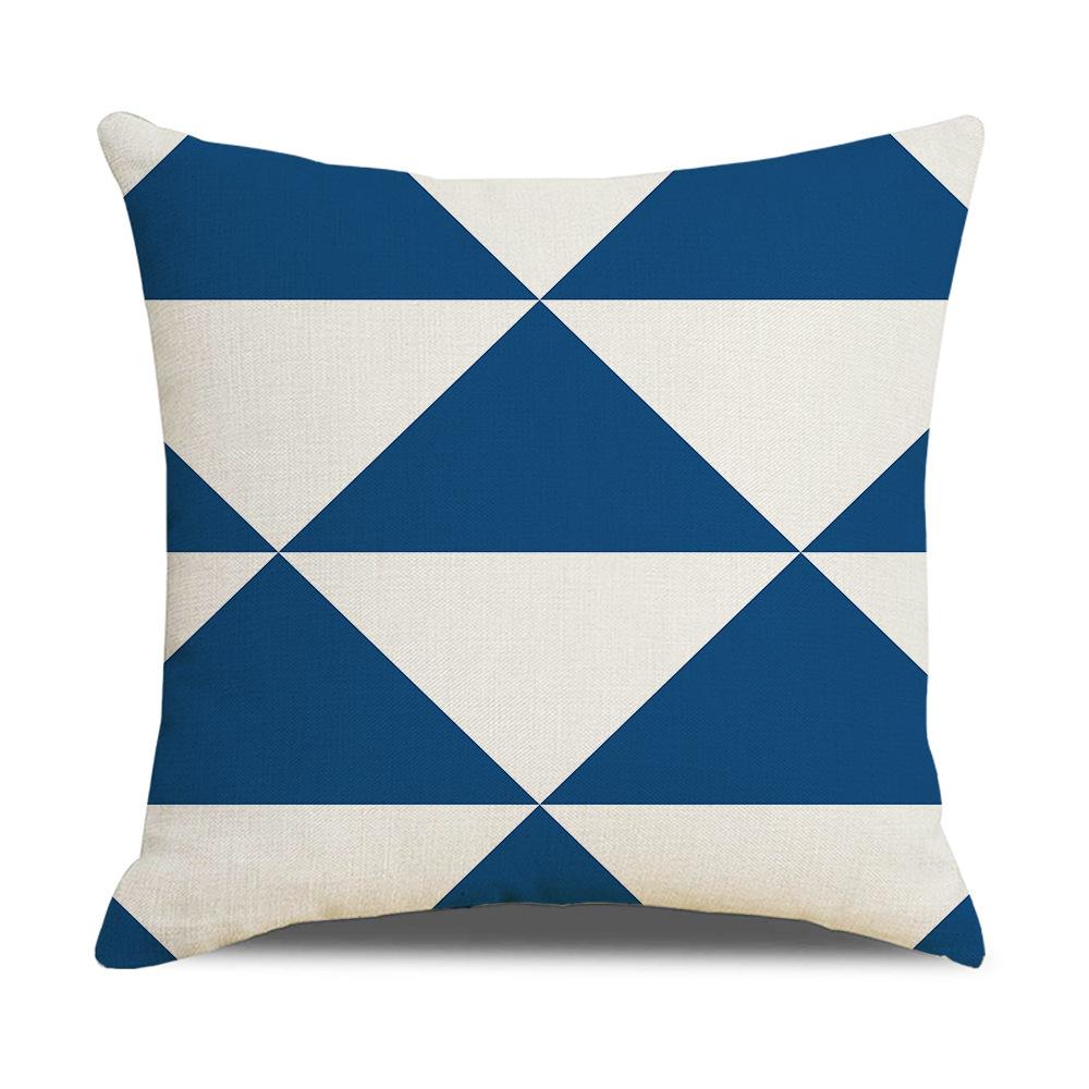 Nordic Simple Pillow Ins Blue Geometric Linen Cotton and Linen Sofa Car Polyester and Linen Pillow Cushion Cover