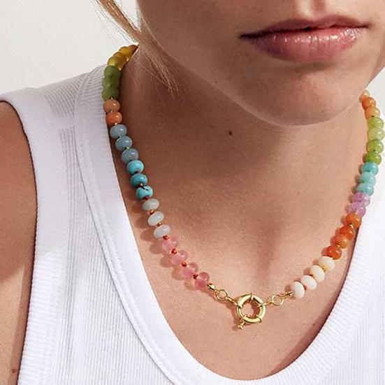 Stone Beads Necklace Colorful Beaded Choker Boho Summer Holiday Necklace for Women Daily Wear Party Beach Vacation Jewelry