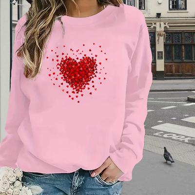 Hauts pour femmes Petal Love Print T-shirt à manches longues à col rond et à imprimé pétales pour l'automne
