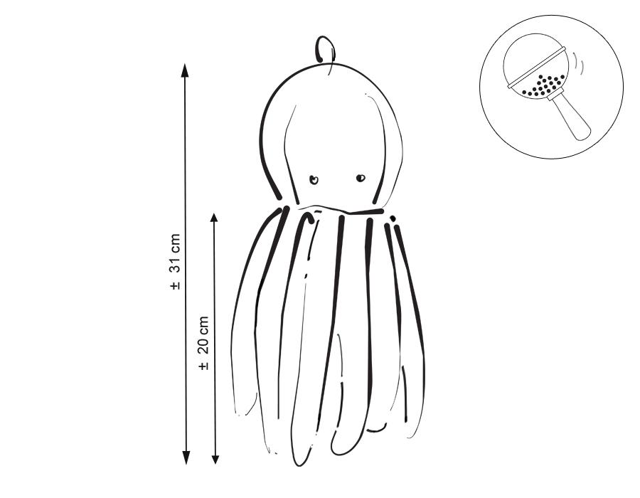 Octopus cuddly toy for children with a rattle - mint