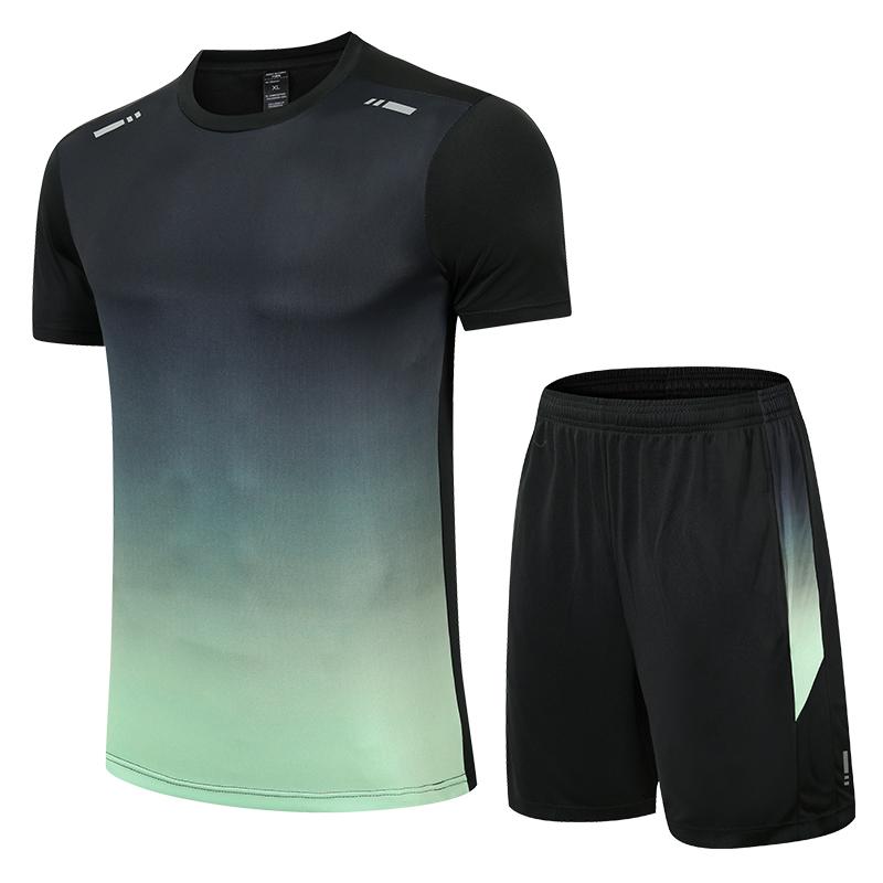 Summer Men Gradually Color Fast-drying Short-sleeved Shorts Reflective Sports Suit Teenagers Leisure Running Fitness Relaxed Set