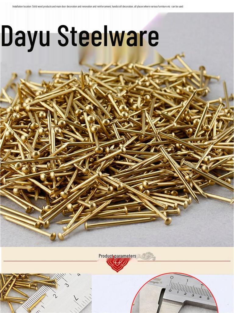 Antique Brass Round Head Copper Nails for Hinges & Decorative Use, Golden Finish, Small Size