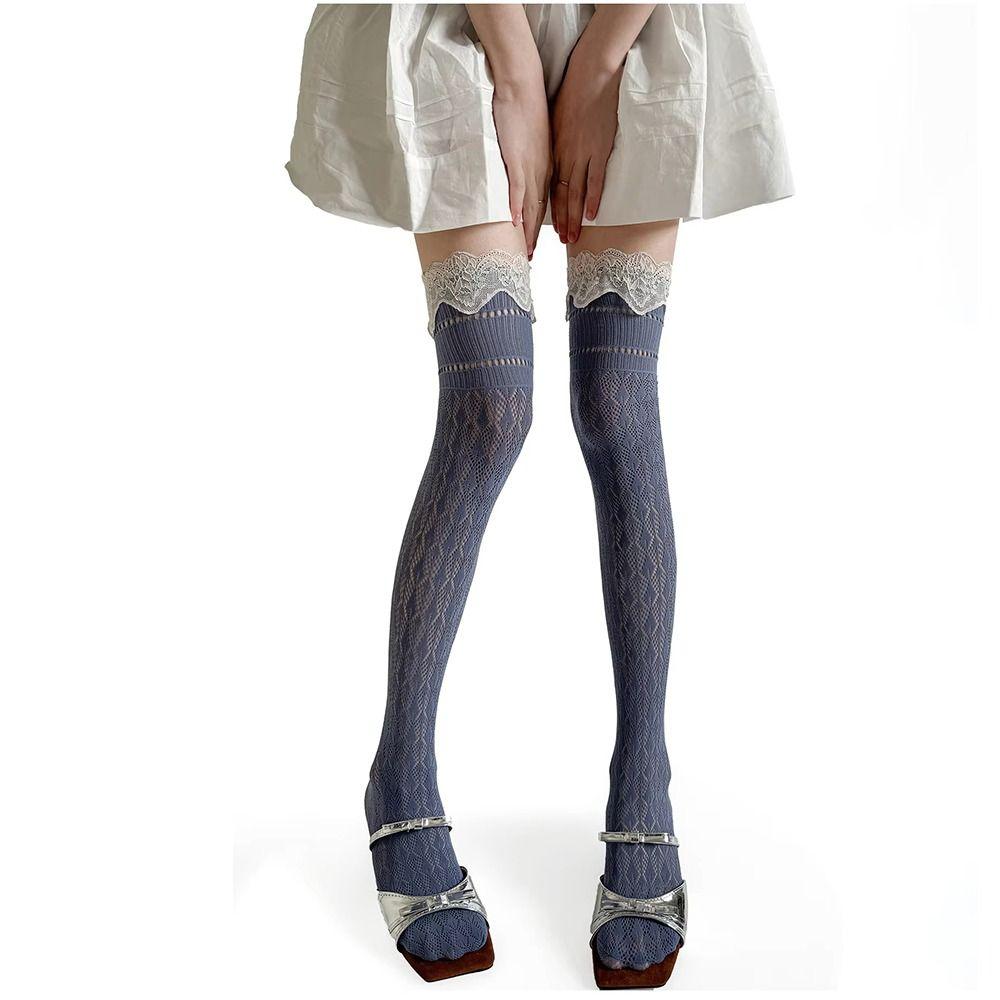 Hollow Out Long Socks Lace Trim Calf Socks Fashionable Knee-high Socks Dress