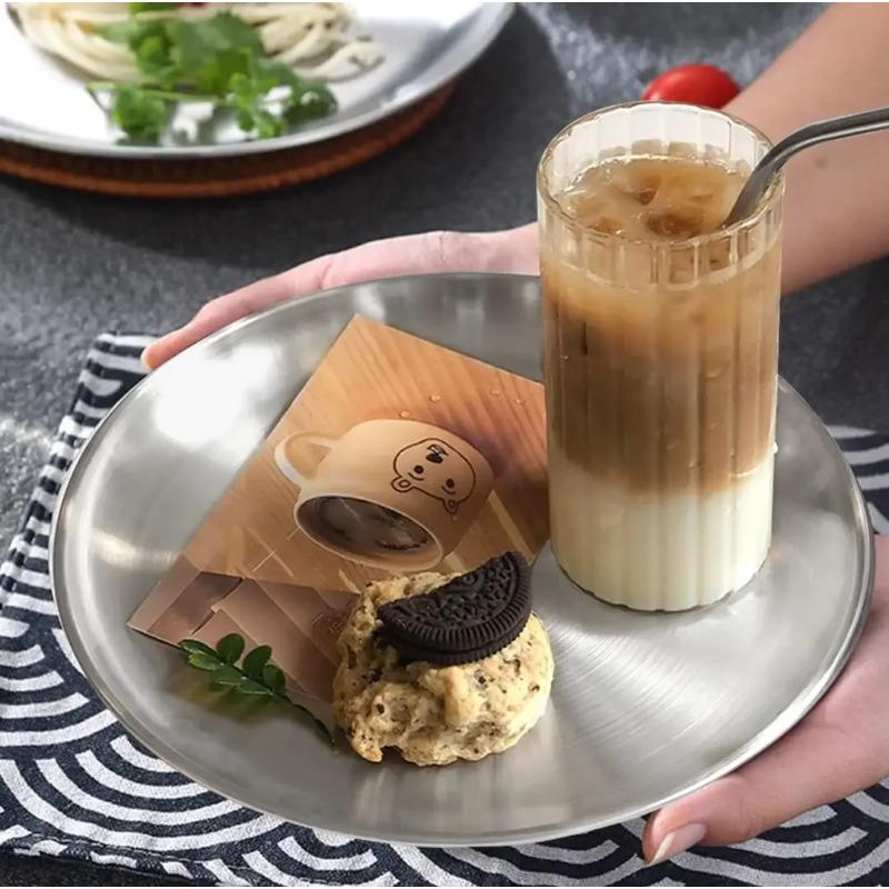 4 kusy kulatých kovových talířů o průměru 20 cm, kempingové, z nerezové oceli 304, servírovací talíře na večeři, vhodné na grilování, svačinu, salát, kovové jídelní talíře