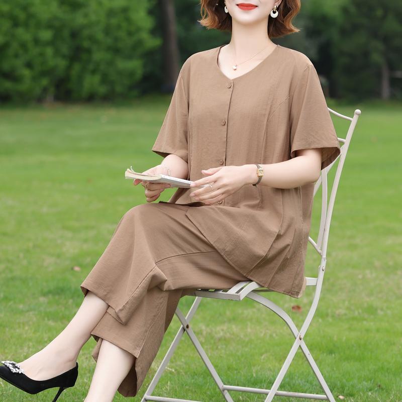 Women's Plus Size 2-Piece Casual Set, Short Sleeve Top & Elastic Waist Pants (3XL-7XL)