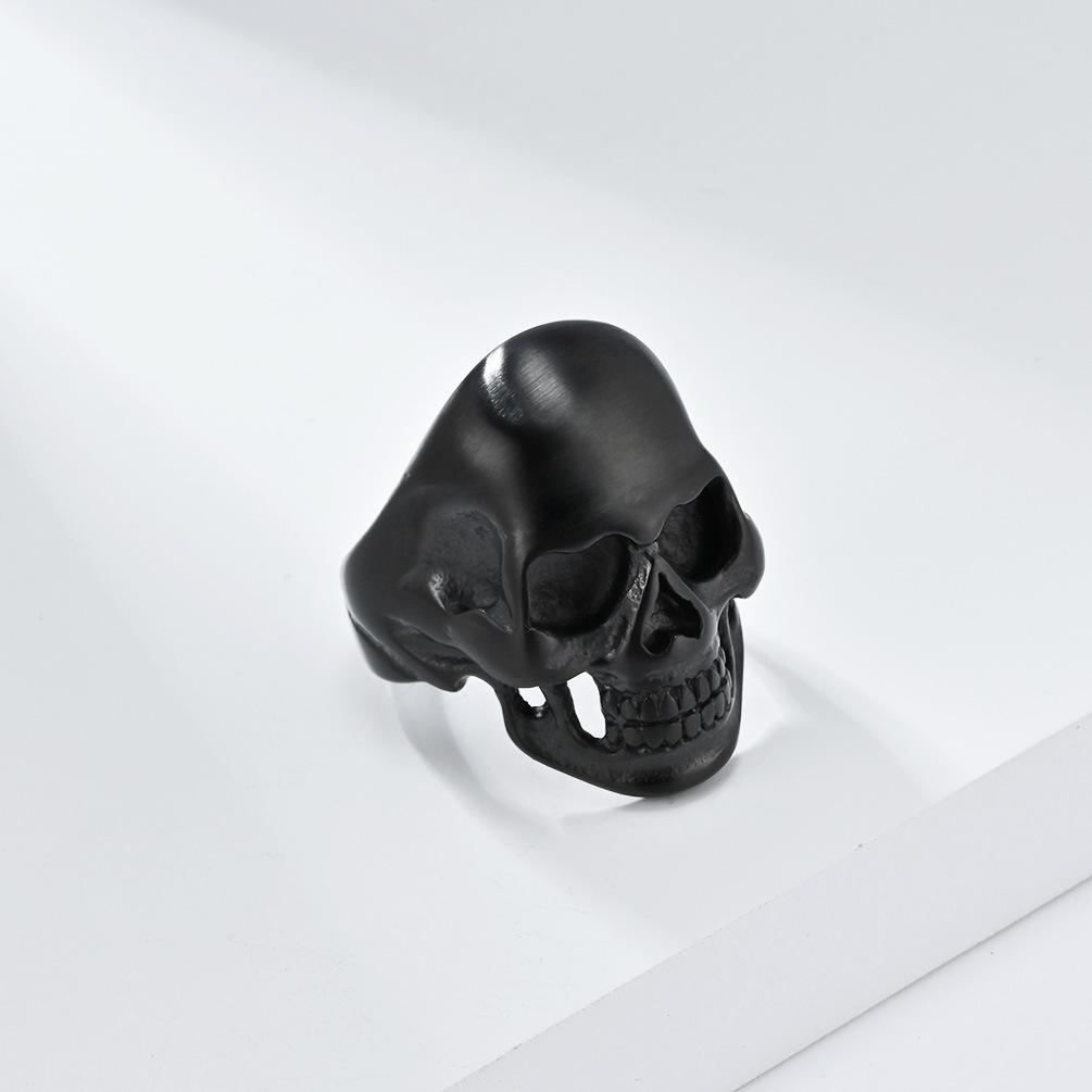 Black Classic Matte Brushed Skull Titanium Steel Ring for Men Hip Hop Stainless Steel Punk Jewellery Rapper's Finger Ring