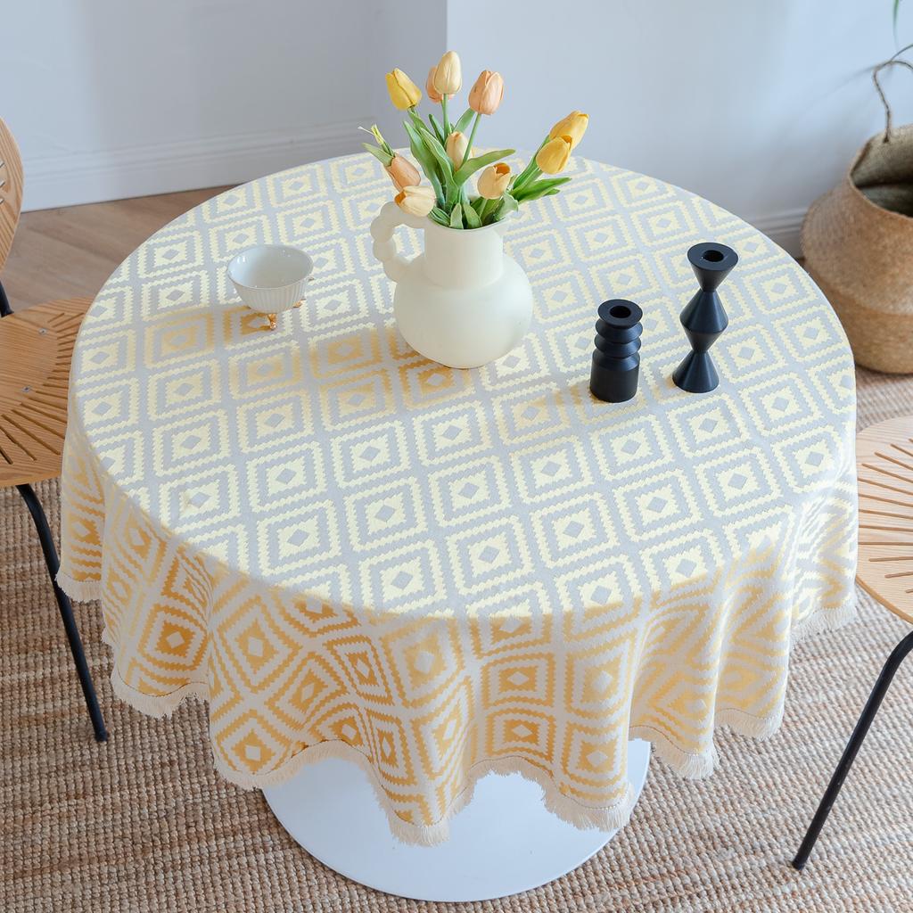 Rural Dining Table Fabric Tassel Cotton And Linen Color Embroidery Long Table Flag Holiday Decoration Cover Cloth