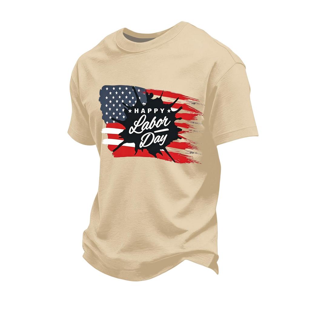 Men's Loose Fit Casual Short Sleeve T-Shirt Labor Day Print Crew Neck Soft Fabric Comfortable Top for Everyday Wear