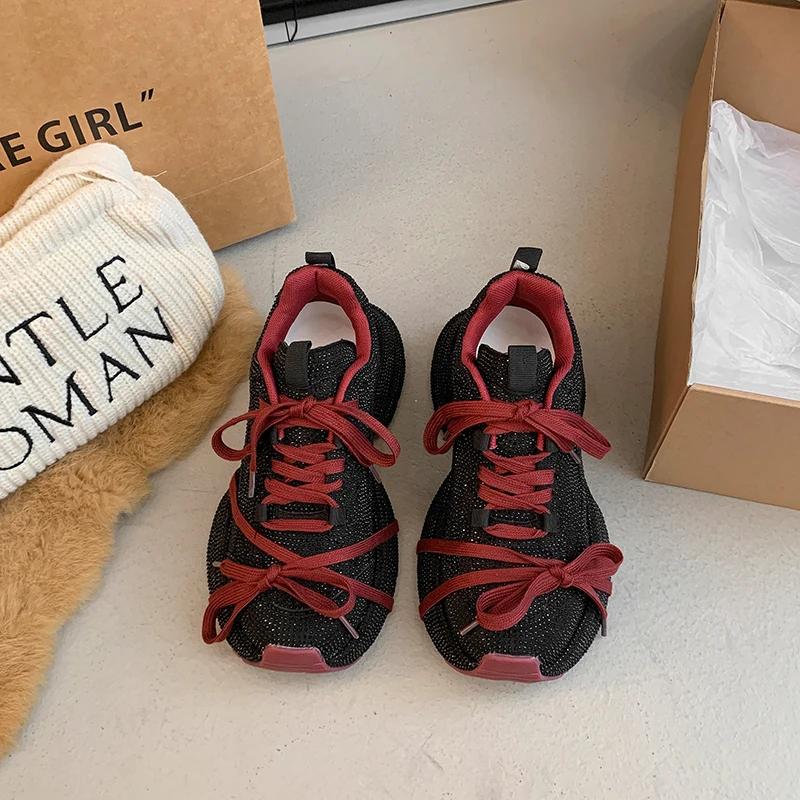 

Женские повседневные кроссовки на кристаллической платформе со шнуровкой, зимняя обувь класса люкс 2025 года, новый тренд, кроссовки для бега, походов, спорта, Zapatos Mujer 40