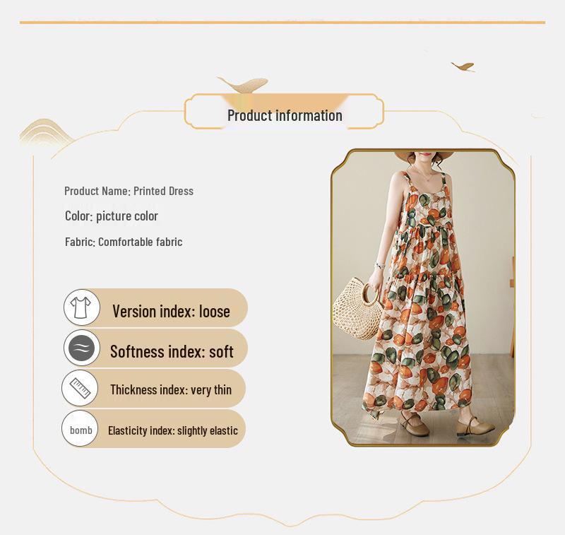 2026 Summer Cotton Linen Patchwork Long Dress with Slimming Loose Fit and Large Hem Skirt