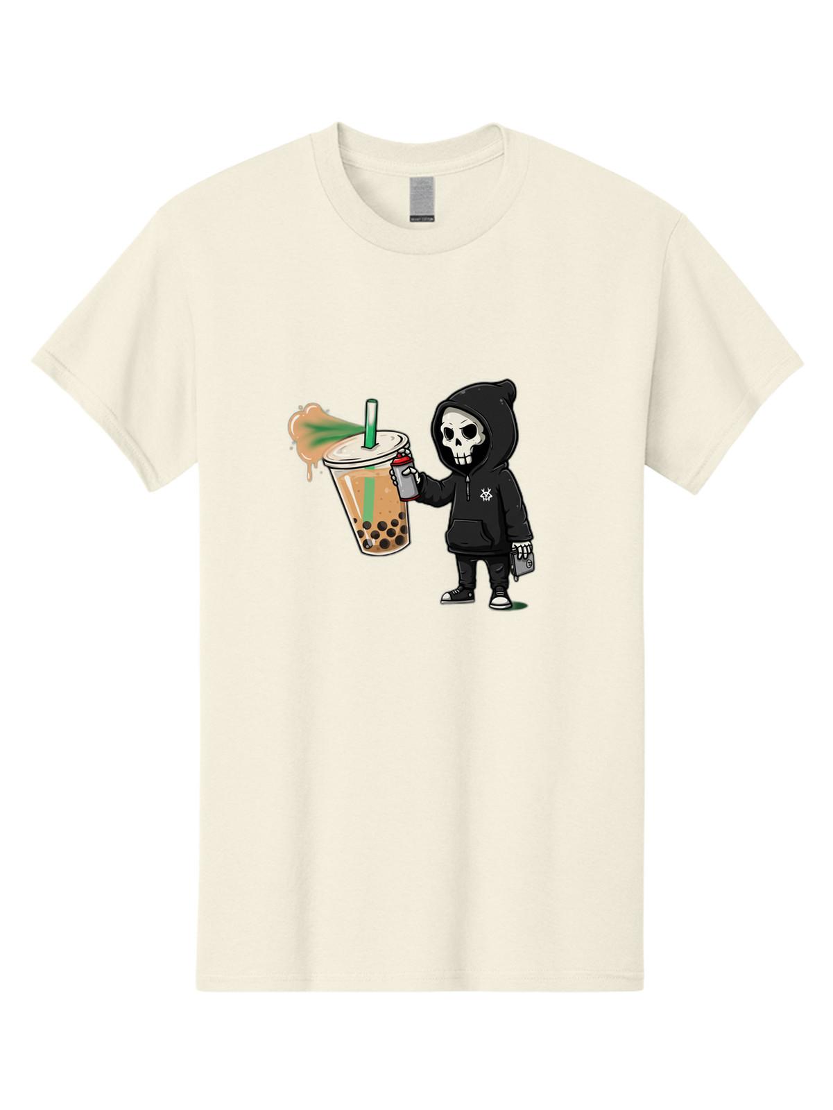 Skull-Character-With-Bubble-Tea Mens Graphic Tee,100% Cotton, Casual Summer Wear S разноцветный