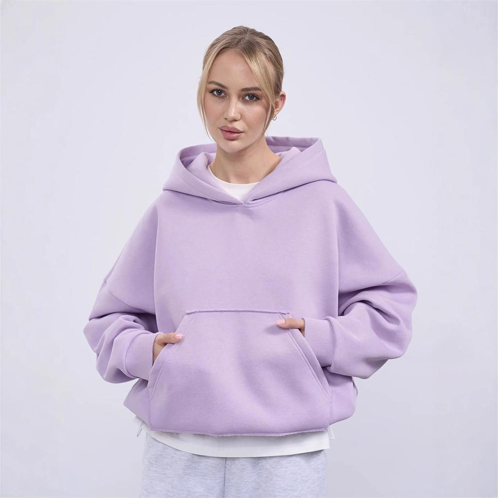 Women's Casual Solid Color Hooded Sweatshirt, European Style, Fitted Waist, Long Sleeves, Short Length, Pullover Style.
