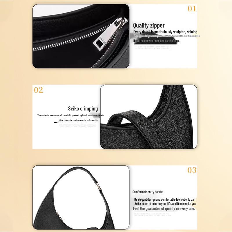Elegant Solid Color Crescent Shoulder Bag: Chic High-End Handbag for Versatile Daily Use