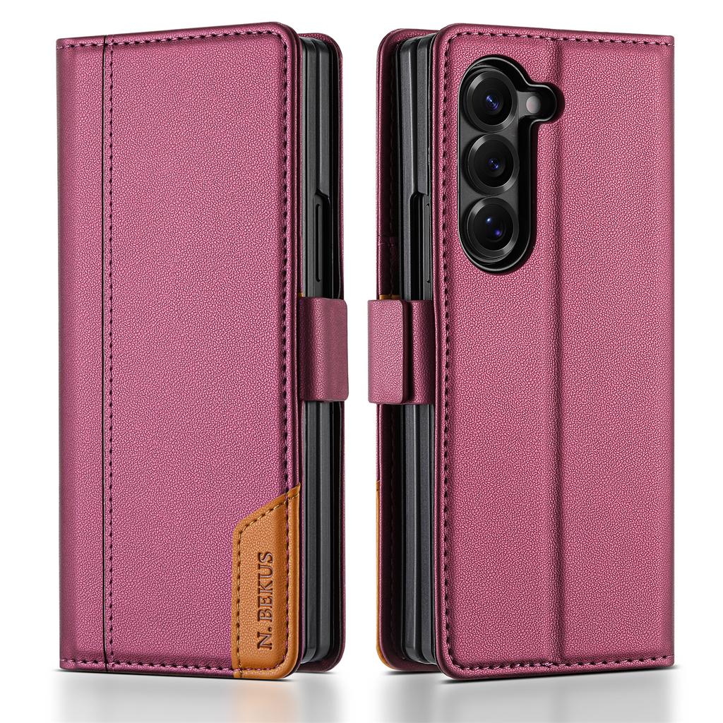 N.BEKUS For Samsung Galaxy Z Fold6 5G Stand Case RFID Blocking PU Leather Wallet Phone Cover