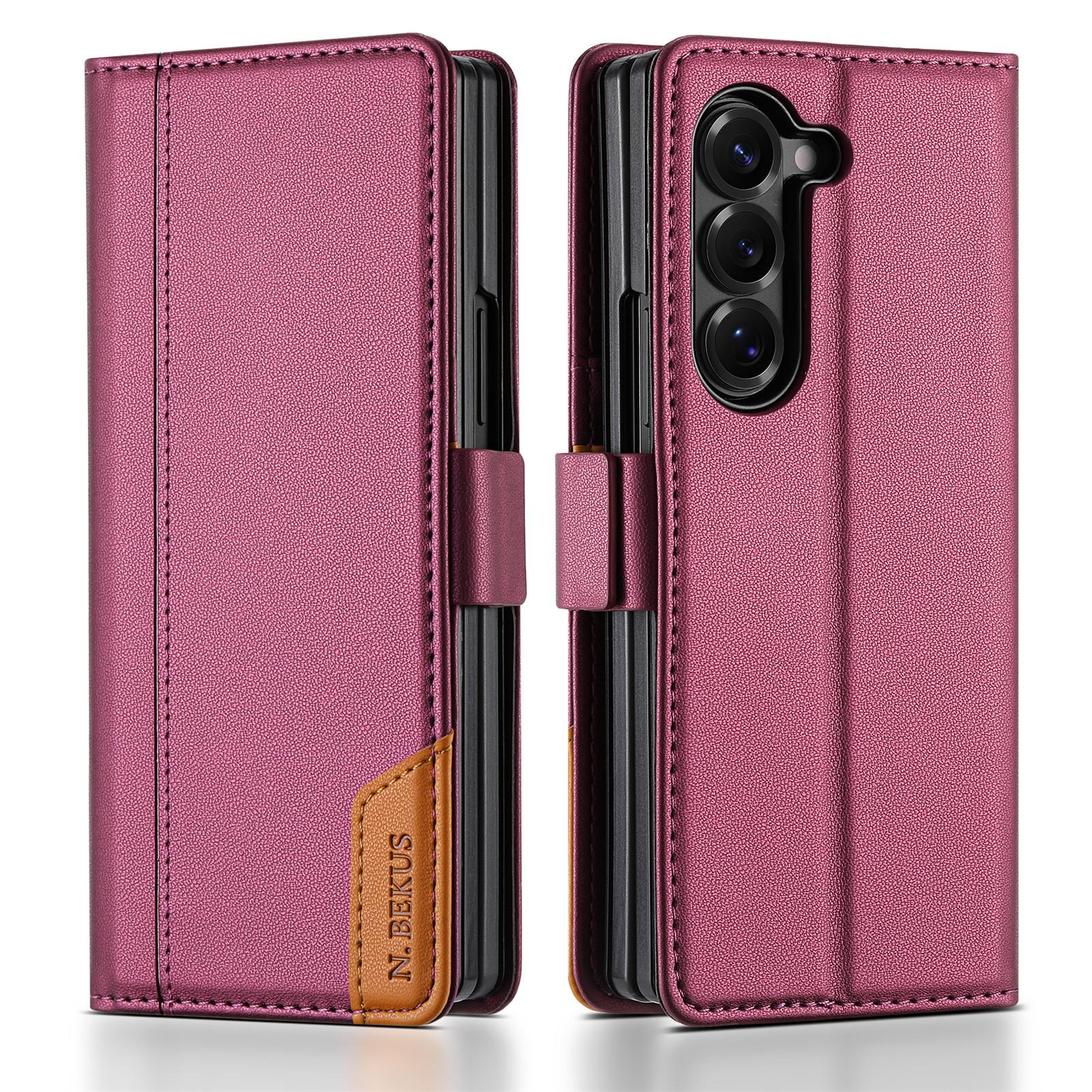 

N.BEKUS For Samsung Galaxy Z Fold6 5G Stand Case RFID Blocking PU Leather Wallet Phone Cover E