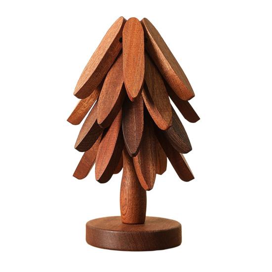 Yousheng Christmas Tree Trivet Set Wooden Coasters with Stand Heat-Resistant Pot Holders Festive Table Protector for Hot Dishes