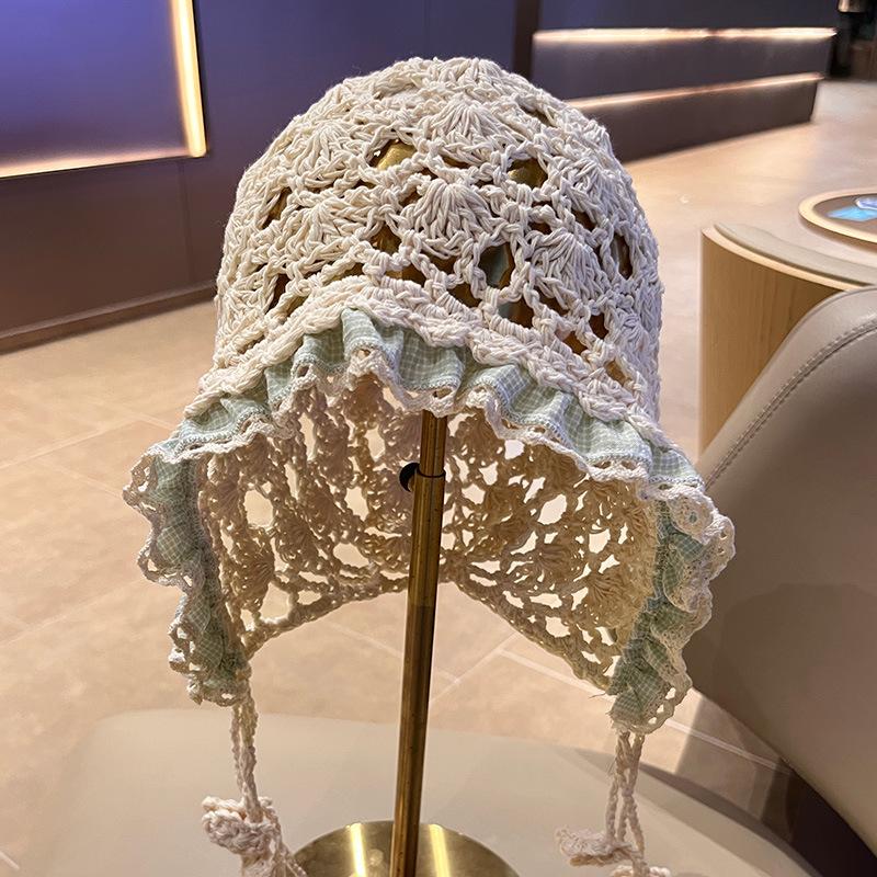 Sweet Lace Pearl Hollow Flower Knitted Hat Children's Autumn Fashion Lace Tassel Baotou Knitted Hat