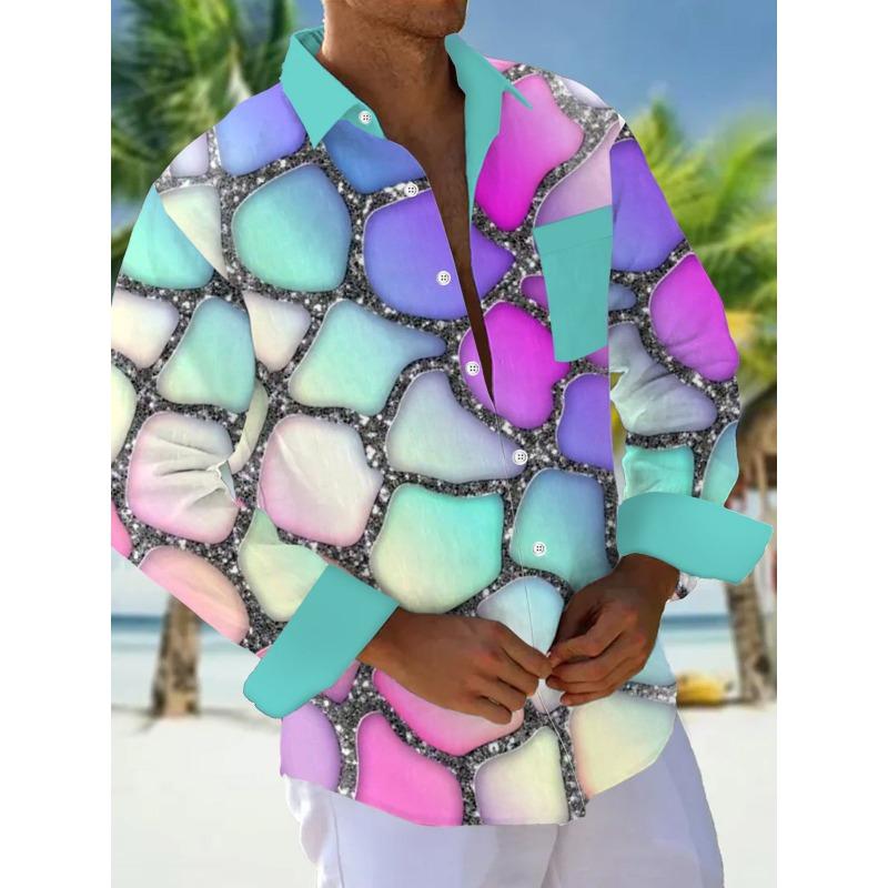 Men's shirts, button down shirts, casual shirts, spring and summer, printed long sleeves, daily, fashionable, comfortable