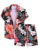 Men's Flamingo Striped Shirt 2-Piece Set Short Sleeve Shorts Lapel Tropical Fashion Hawaiian Casual Holiday Beach Set