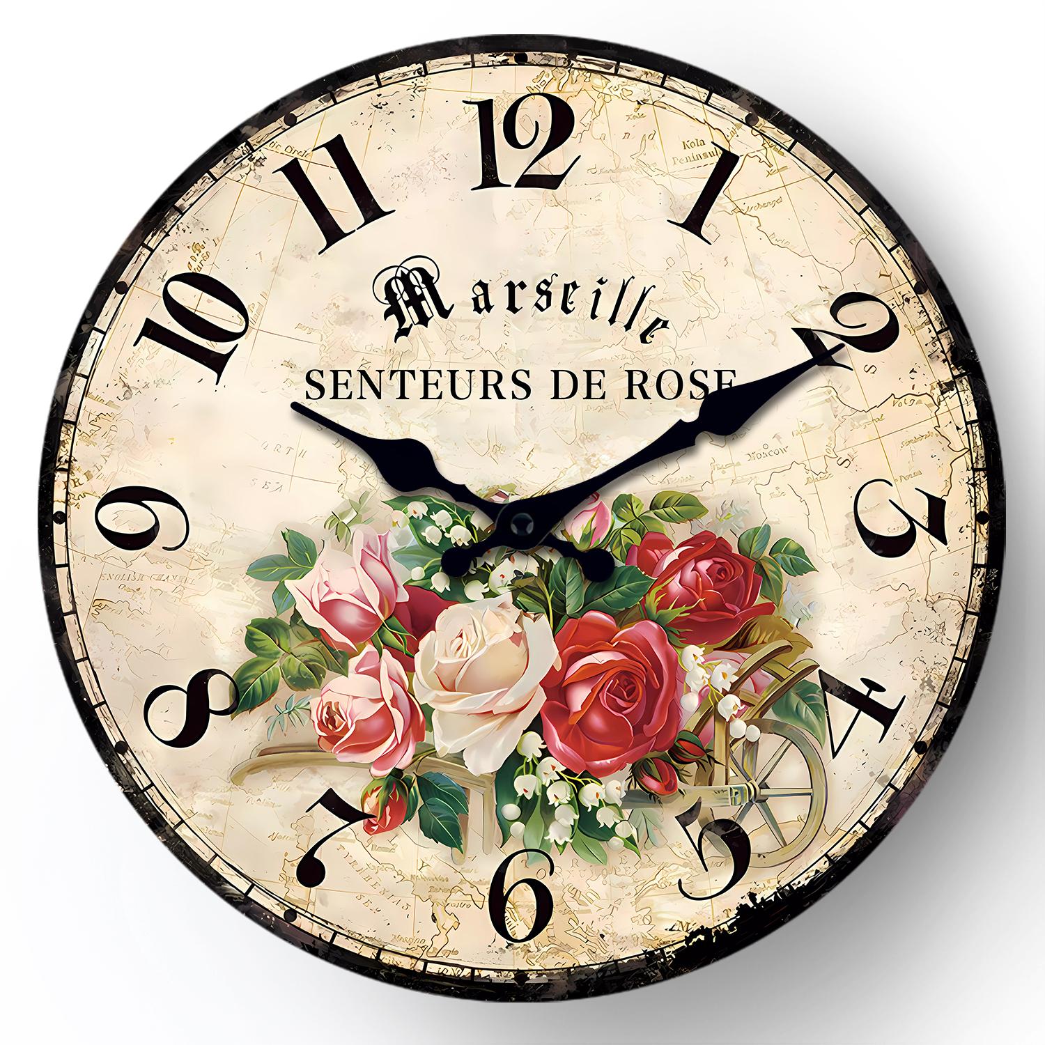 European-Style High-Quality Rose High-Quality Pattern High-Quality Wooden High-Quality Wall High-Quality Clock High-Quality For High-Quality Living (as the picture,10 Inches)