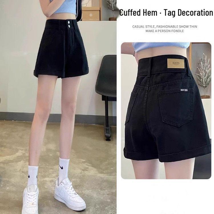 

Women s Off-White High-Waisted Elastic Denim Shorts - 2026 Summer Style, Fold-up, Pear-Shaped Fit, Hip-Covering, A-Line Wide-Leg Design S (45-49 kg)