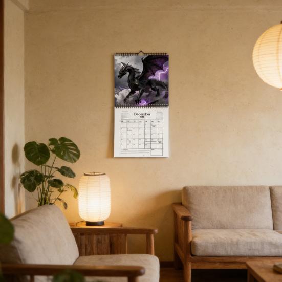 2026 Drakens Väggkalender 12-Månaders Fantasikalender Spiralbunden Vertikal Månadskalender för Hemmakontoret Gåvor för Drakälskare