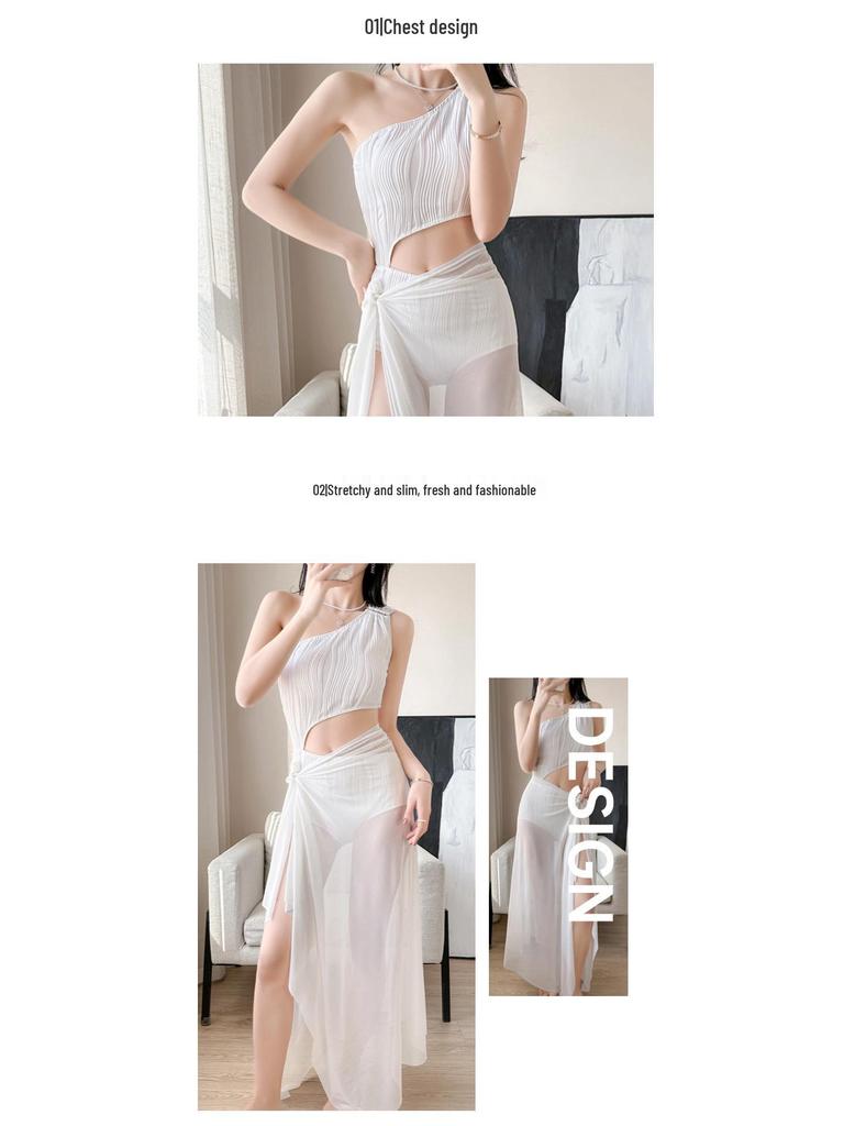 2025 One-Shoulder Women's High-End Split Swimsuit - European & American Sexy Beach & Hot Spring Wear