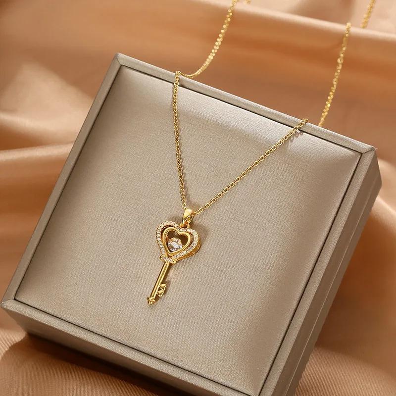 

Fashion Cute Heart s Key Necklace Personalized Vintage Girl Clavicle Pendant Charm Party Banquet Gifts Jewelry Accessories