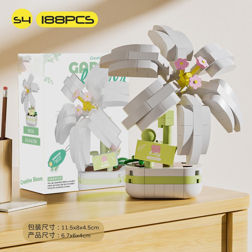 Bouquet Flower Adult Construction Christmas Tree Building Blocks for Children 7 To 10 Years Old Mini Assembled Bricks Girl Gifts