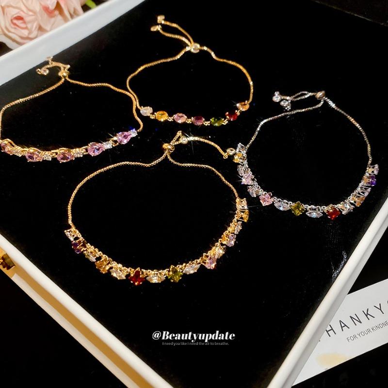 Zircon color rhombus water drop pull-out bracelet ins niche fashion versatile bracelet light luxury high-end jewelry
