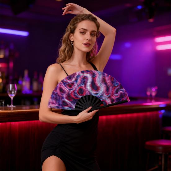 Kungfu Fächer Faltbar Tragbar 13-Zoll Handheld Bambusfächer mit Fluoreszierender Leuchtfarbe Leichtes Kühlendes Accessoire