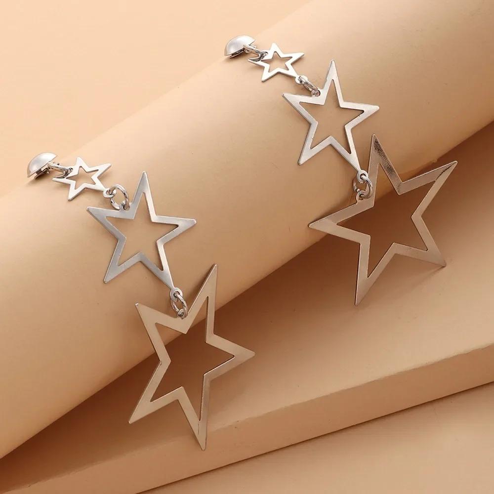 Star Metal Long Drop Earrings Classic Kpop Sweet Double Stars Temperament Girl's Wear Pendants Earrings for Women Jewelry