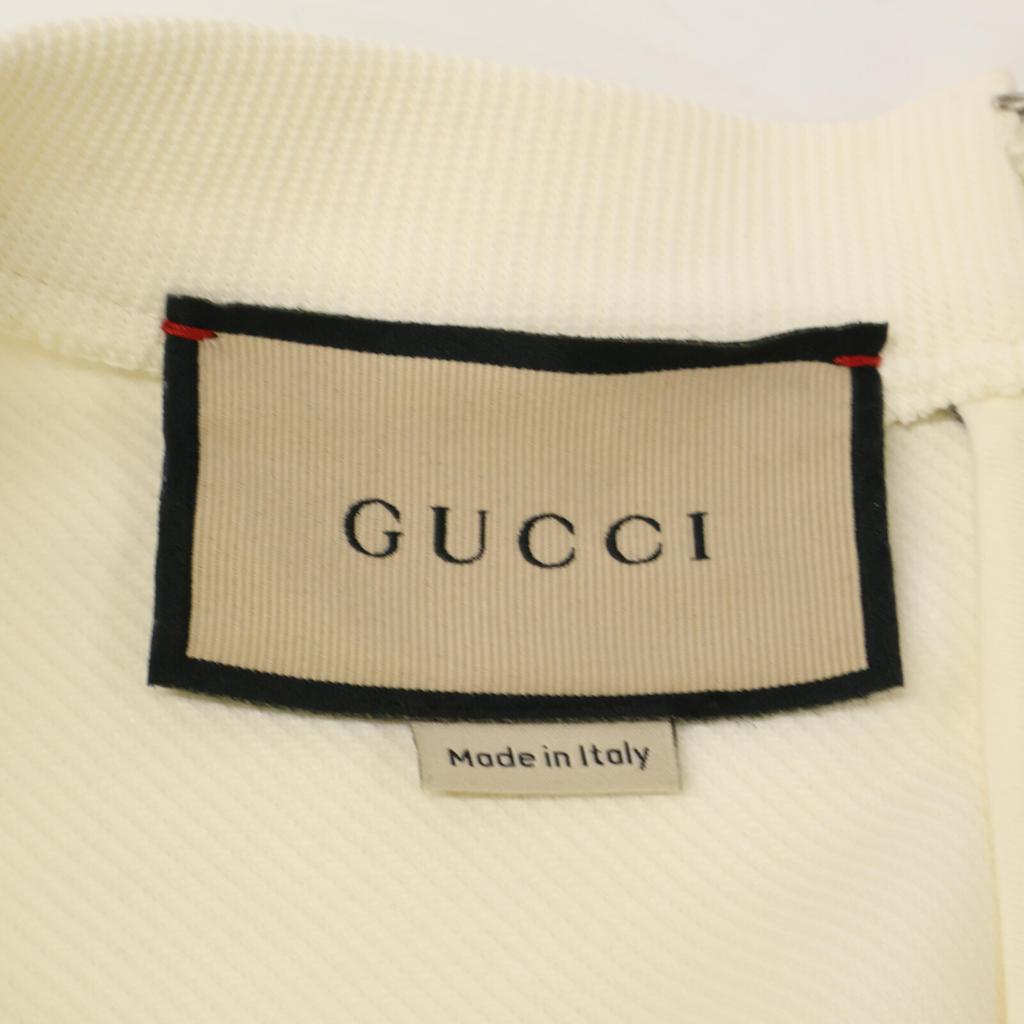 GUCCI 653408/670292 White Blue Trim Jersey Dress with Gold Button Wrap Dress dress S whiteUsed