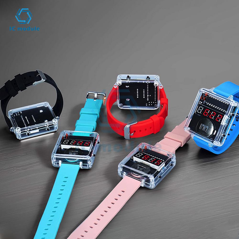 DIY Electronic Watch Kit LED Digital Tube Display Creative Soldering Project Transparent Case DIY Kit (Without Battery)