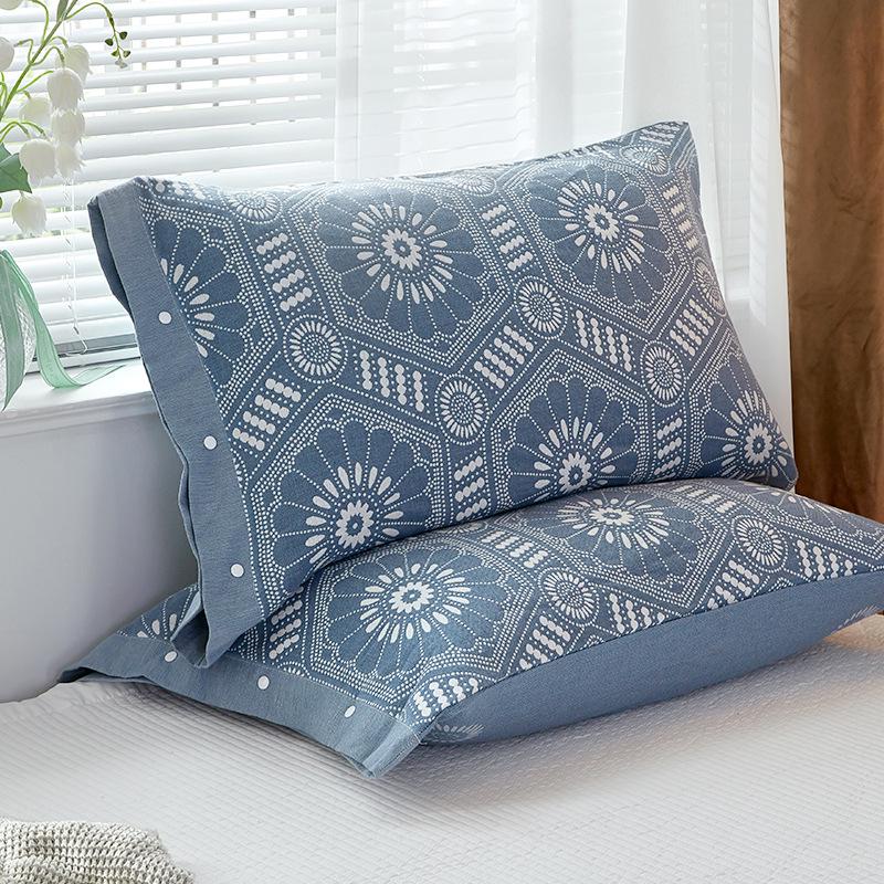 Pure Cotton Gauze Pillowcase with Snap Buttons, Summer Full Wrap, 40x60cm Latex or 48x74 Pillow Size. Single Pack.