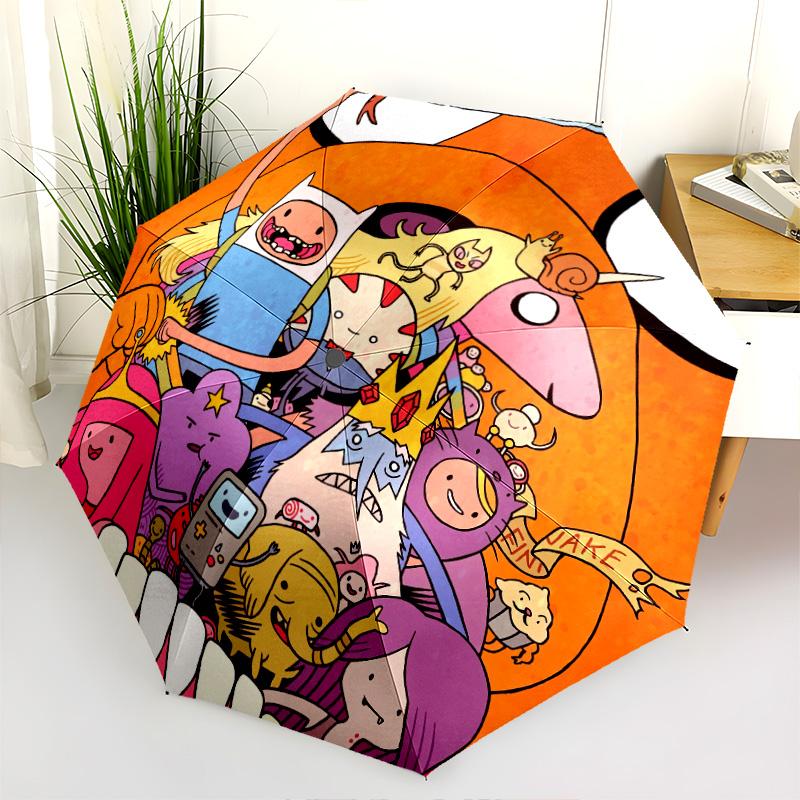 Adventure Time Pattern, Automatic Folding Umbrella, Portable and Foldable Design, 8 Ribs, a Christmas or Birthday Gift.
