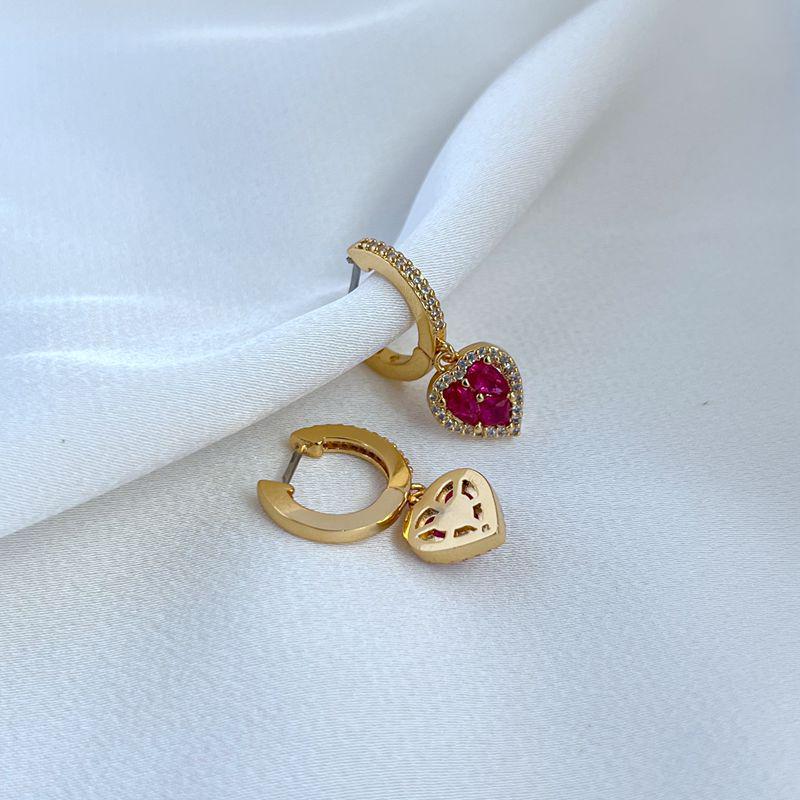 Elegant Red Zircon Heart Teardrop Earrings