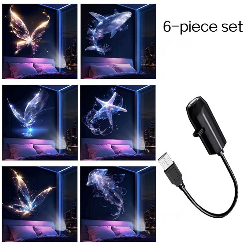 Led Usb Projector Light 3/6Pcs Projection Patterns- Adjustable Whale Butterfly Jellyfish Starfish Night Light Festival Gift