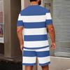 Herren Casual Kurzarm Rundhals T-Shirt und Shorts Set Gestreiftes Muster Leicht Atmungsaktiv Sommer Outfit für den täglichen Gebrauch