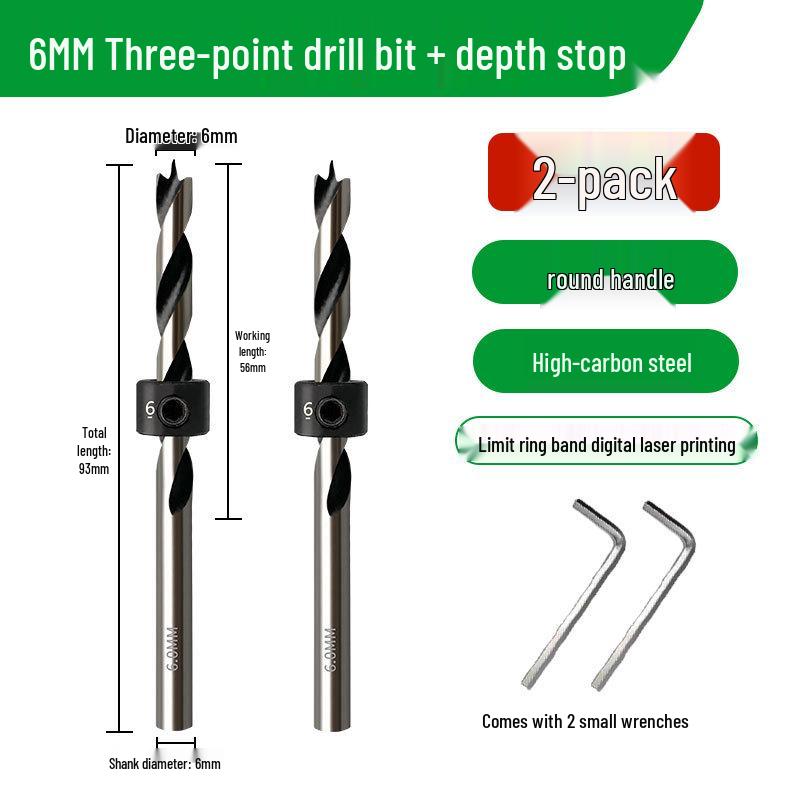 Carbon Steel Three-Point Twist Drill Bit for Hardwood and Enlargement - Compatible with Hand and Pillar Drills