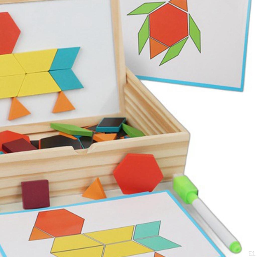 Wooden Pattern Blocks Set Montessori Shape Toy for Children Day Gift