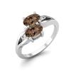 6X4mm Oval Smoky Quartz 925 Sterling Silver Dual Stone Bypass Women Engagement Ring