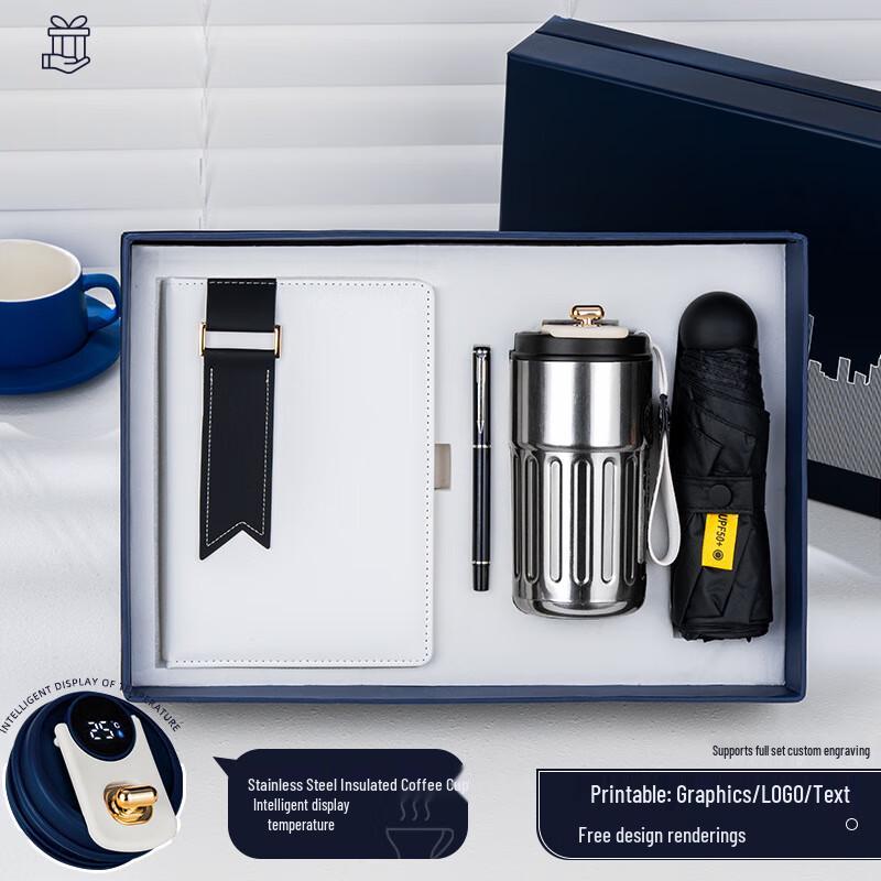 Premium Office & Travel Gift Set 06 Thermos, Notebook, Pen, Umbrella