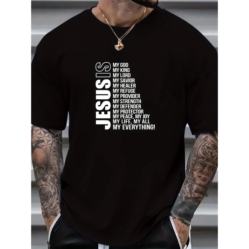 

European sizes Plus Size Men s Jesus Is Graphic Print T-shirt Summer Short Sleeve Tees, Men s Clothing S чёрный