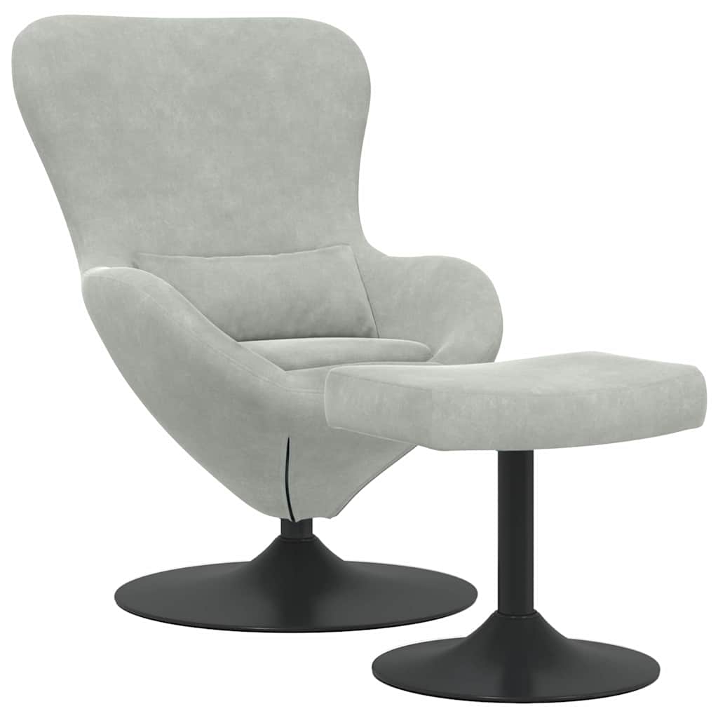 Egg Chair with Footstool Light Grey Velvet