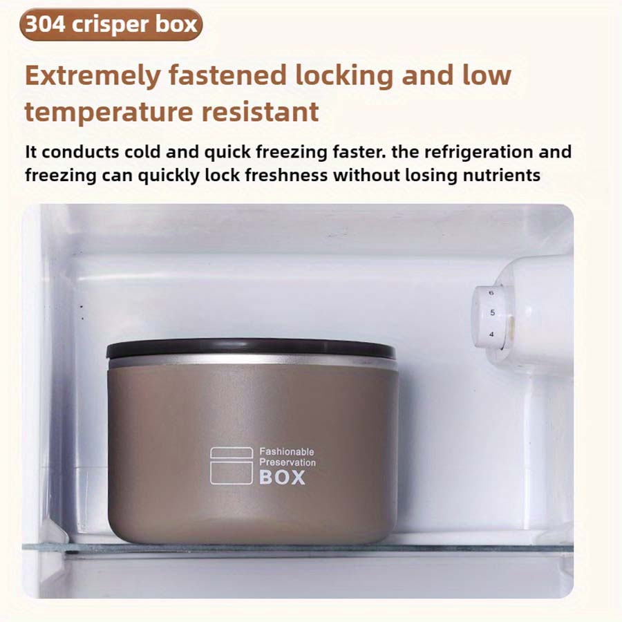 SUS304 Stainless Steel Fresh-keeping Box with Lid, Lunch Box, Outdoor Camping Food Storage Box, Double-layer Insulated Lunch Box