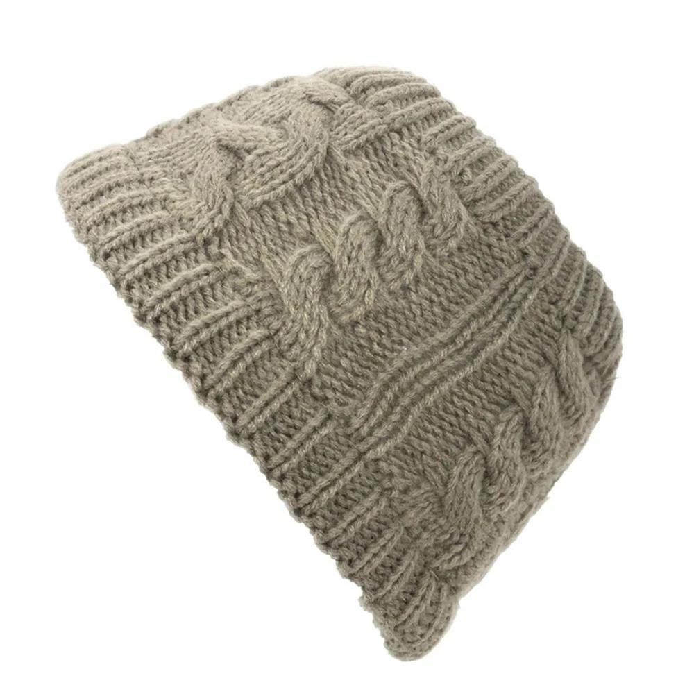 Women Solid Color Knit Topless Wool Hat Warm Winter Skullies Beanies Snow Cap