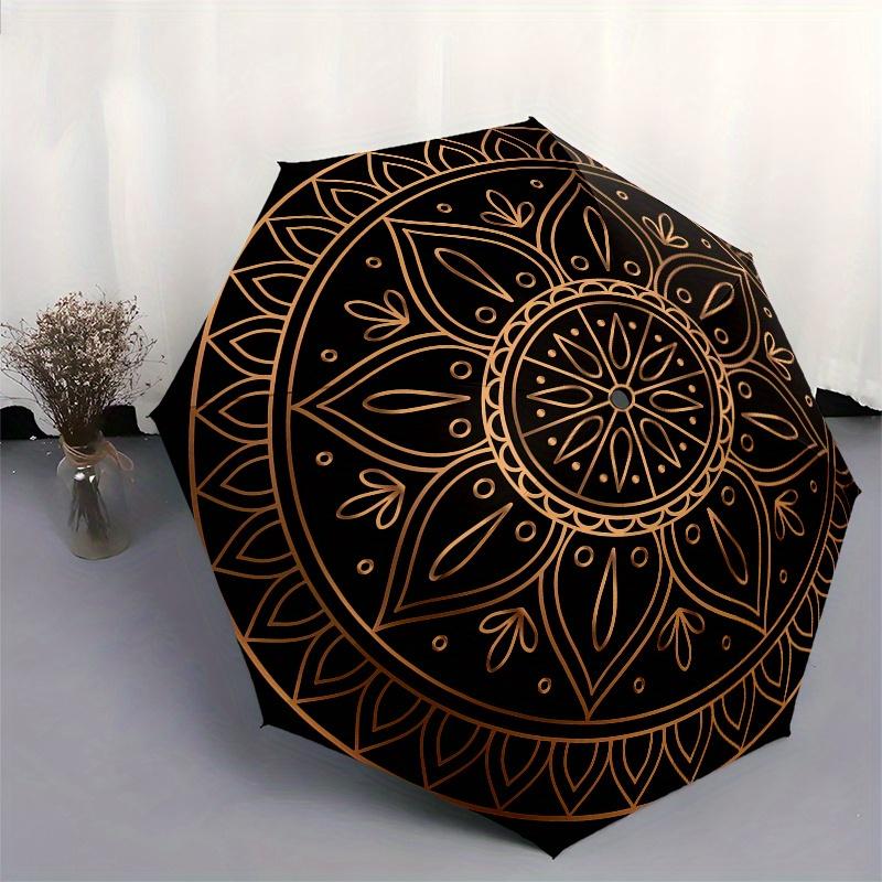 Golden Mandala Patterned Umbrella, Portable 3-Fold Umbrella for Men & Women,Christmas Gift ES83