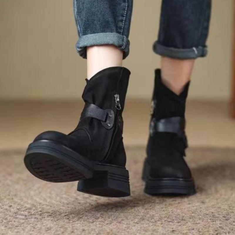 Autumn Hollow Maillard Boots Mid-calf Western Cowboy Boots Retro Women's Boots