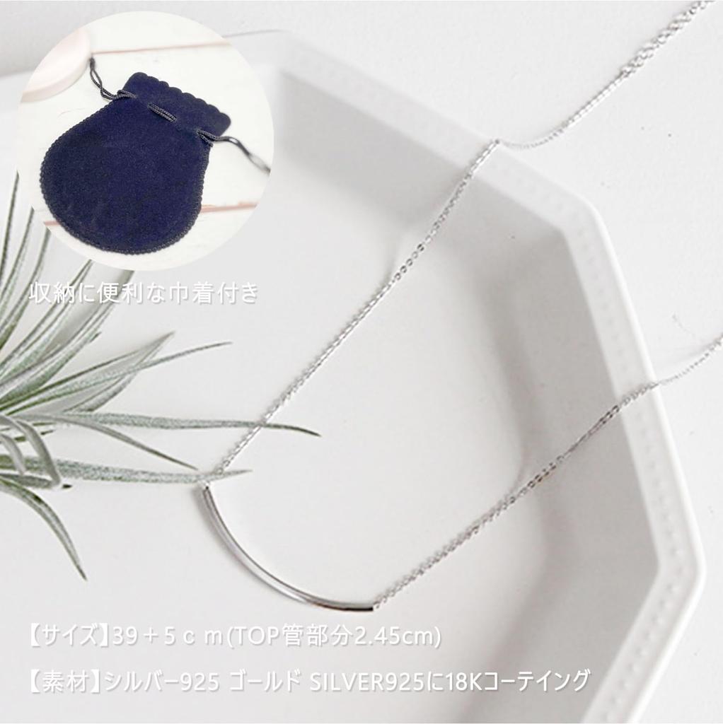 Genuine 925 Sterling Silver Curved Bar Motif Charm Necklace Pendant for Men and Women. Simple, Thin, Small Chain Set with Pouch. Comes with a